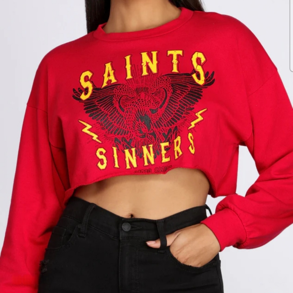 Saints and Sinners Biker Club Long Sleeve Crop Top - Small NWOT
